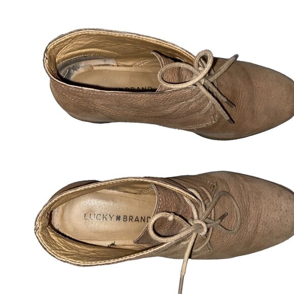 Lucky Brand Boots Womens 7.5 M Junes Desert Wedge Ankle Bootie Brown Leather - Picture 8 of 13